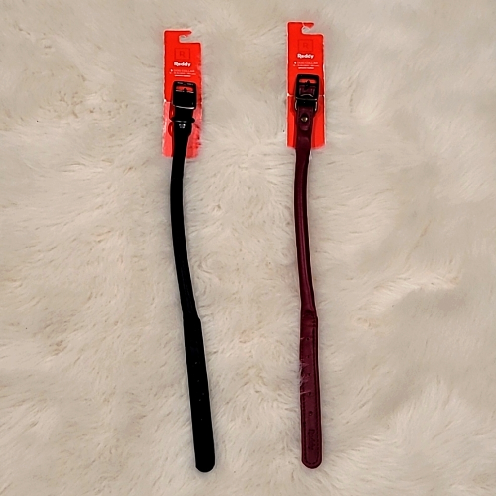 NWT Reddy Black and Burgundy Leather Dog Collars, Small